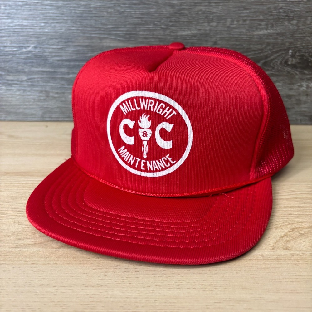 Vintage C & C Millwright Hat Cap SnapBack Red Trucker Adjustable